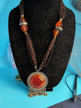 Amber Pendant Statement Necklace